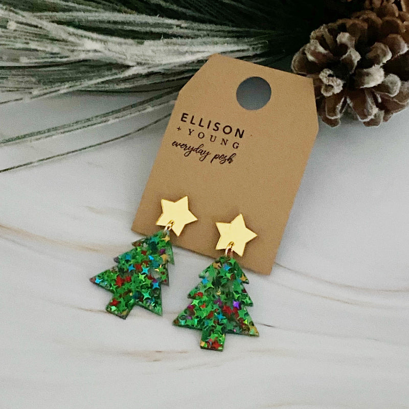 Festive Star Tree Earrings