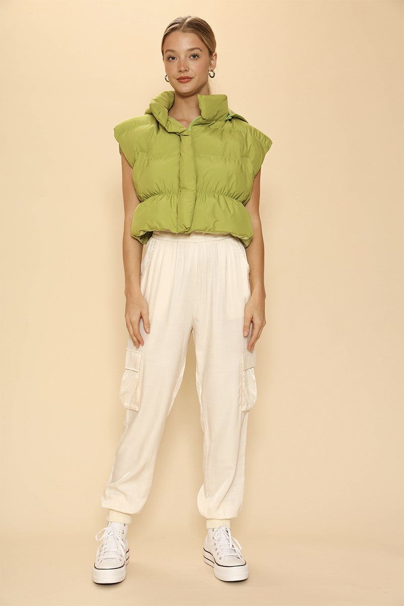Cropped Puffer Vest With Hood