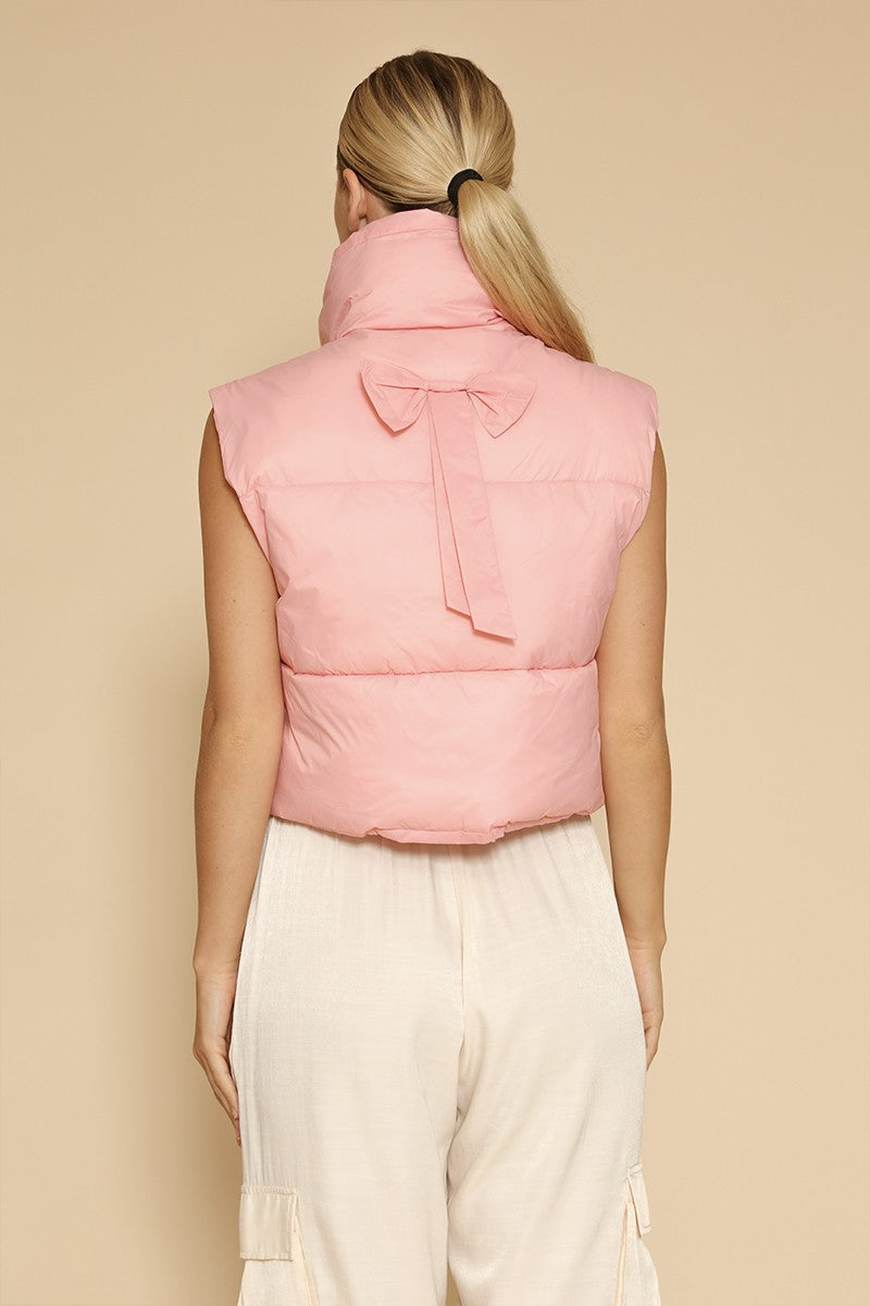 Bow Detail Cropped Puffer Vest