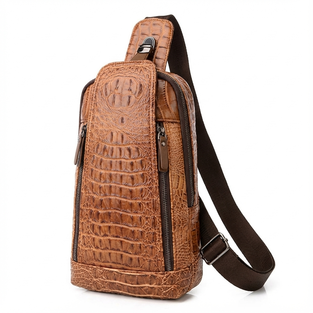 Croc Design Leather Sling Bag