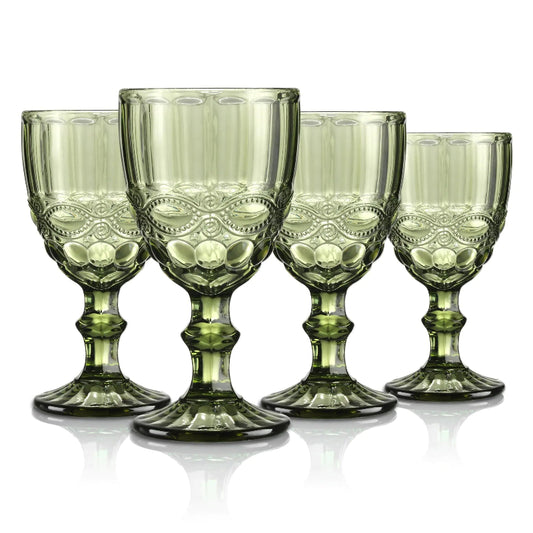 Joeyan Vintage Green Wine Glasses | Set of 4
