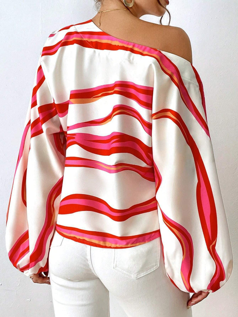 Wavy Stripe Off-Shoulder Top