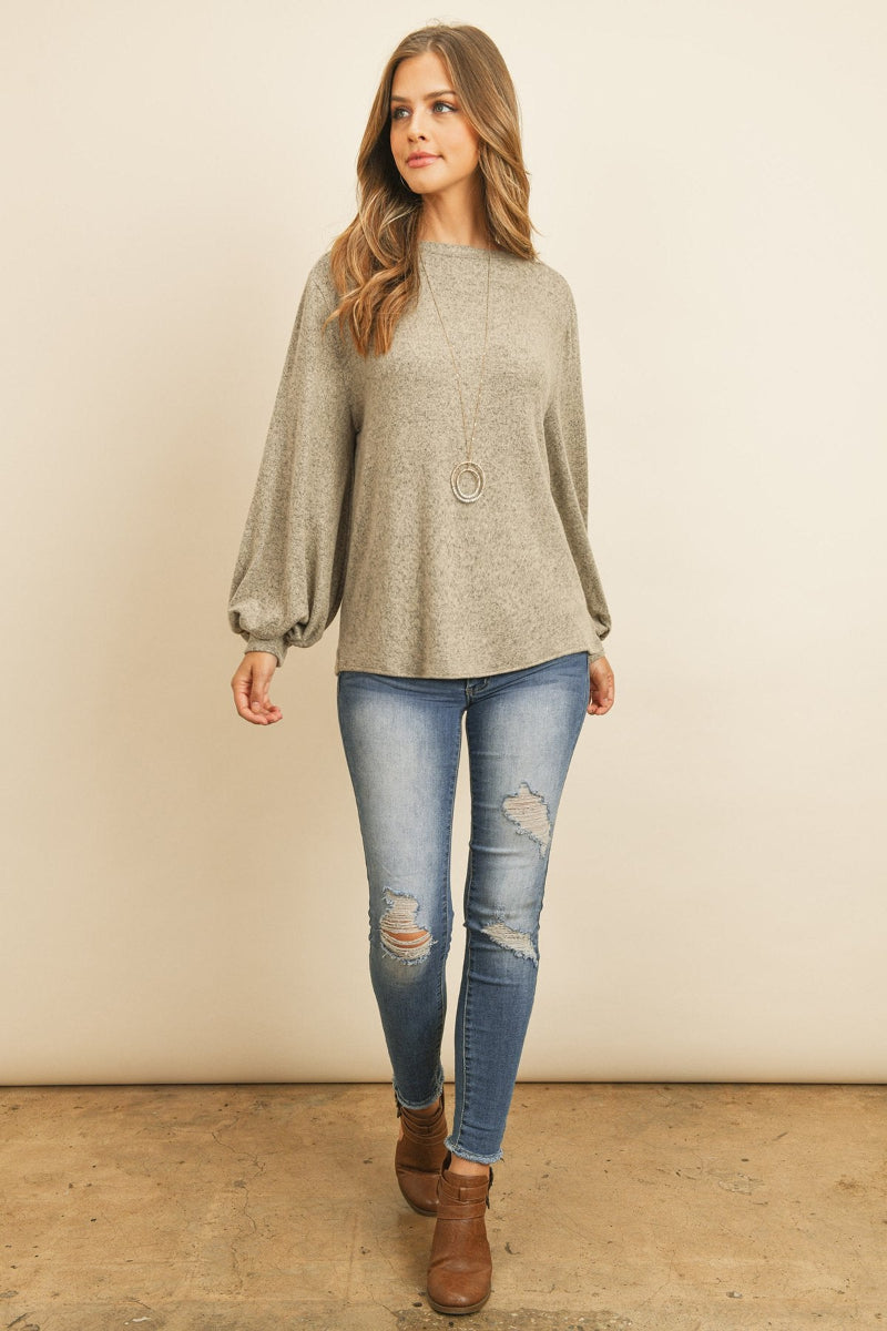 Two-Tone Hacci Puff Sleeve Top