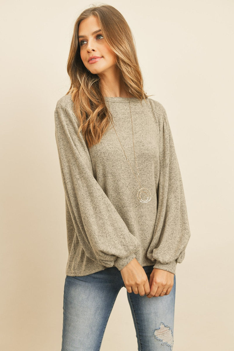 Two-Tone Hacci Puff Sleeve Top