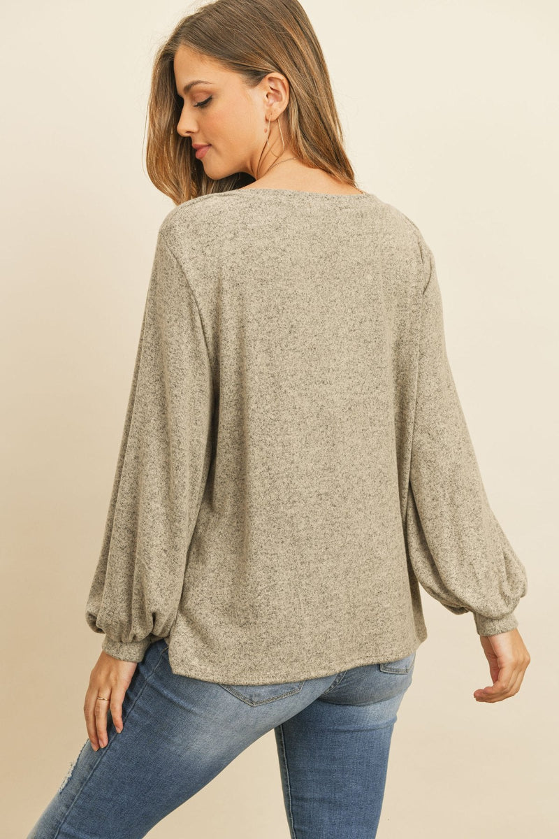 Two-Tone Hacci Puff Sleeve Top
