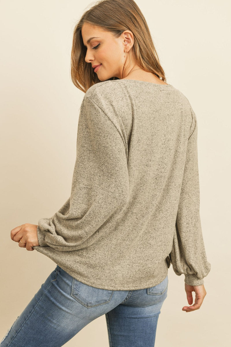 Two-Tone Hacci Puff Sleeve Top