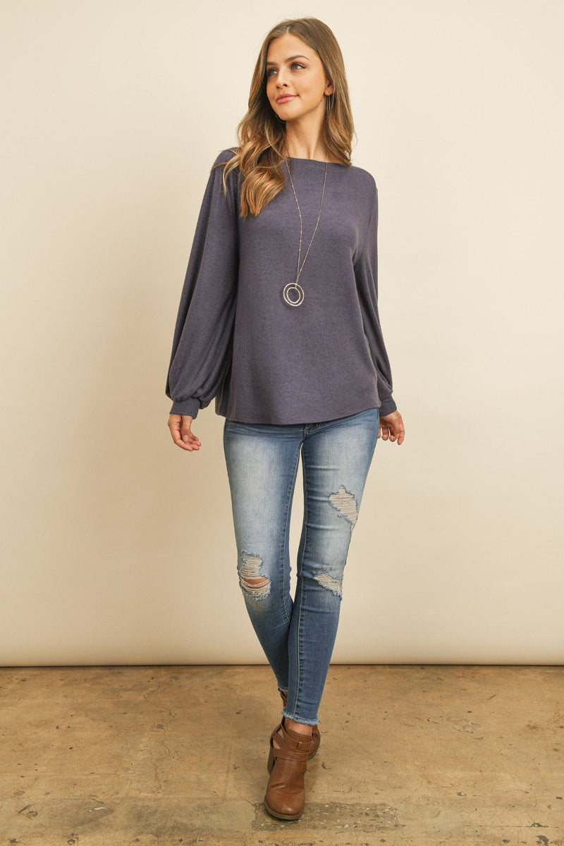 Two-Tone Hacci Puff Sleeve Top