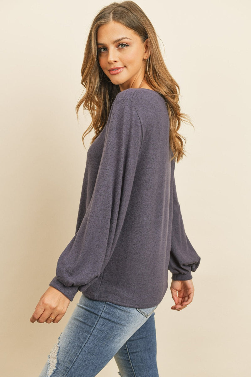 Two-Tone Hacci Puff Sleeve Top