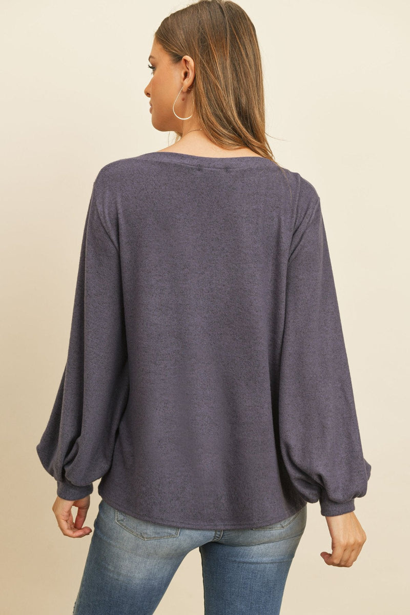 Two-Tone Hacci Puff Sleeve Top