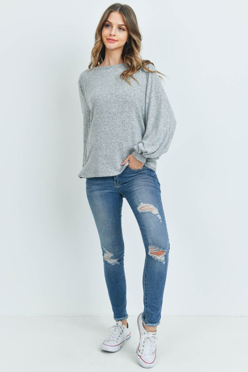 Two-Tone Hacci Puff Sleeve Top