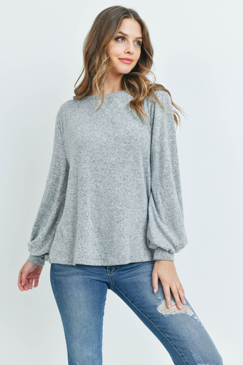 Two-Tone Hacci Puff Sleeve Top