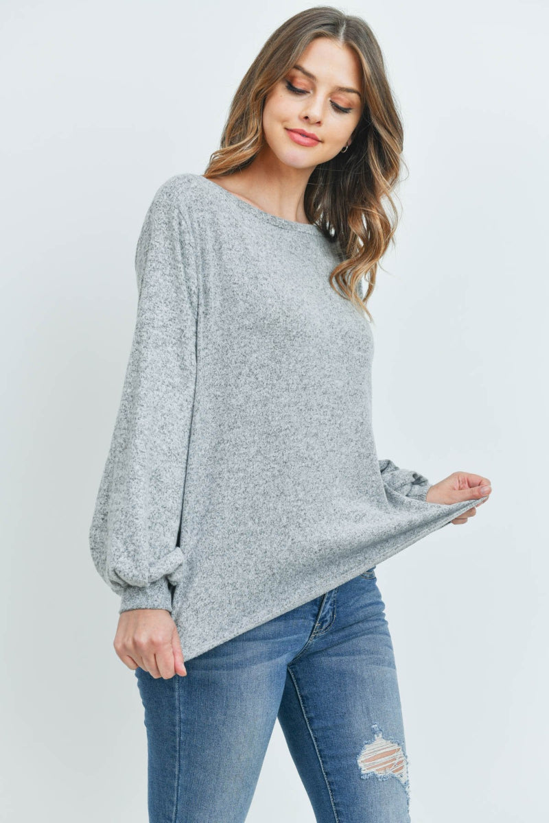 Two-Tone Hacci Puff Sleeve Top