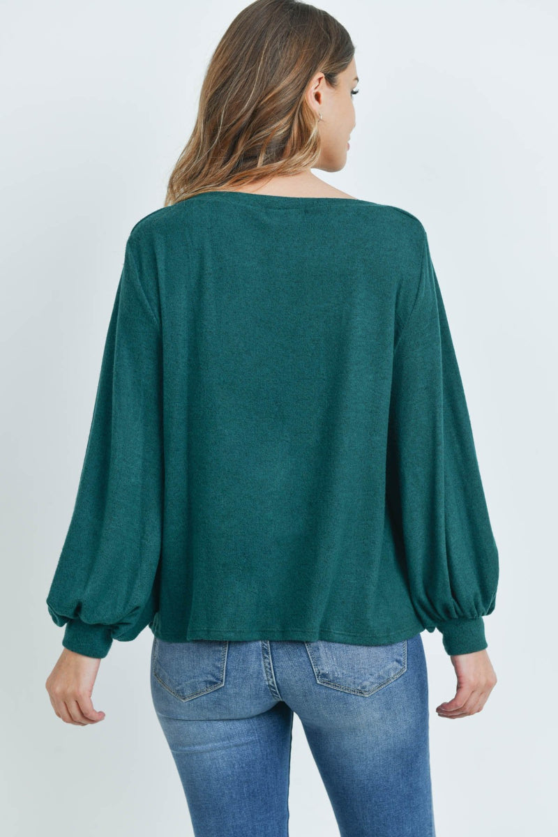 Two-Tone Hacci Puff Sleeve Top