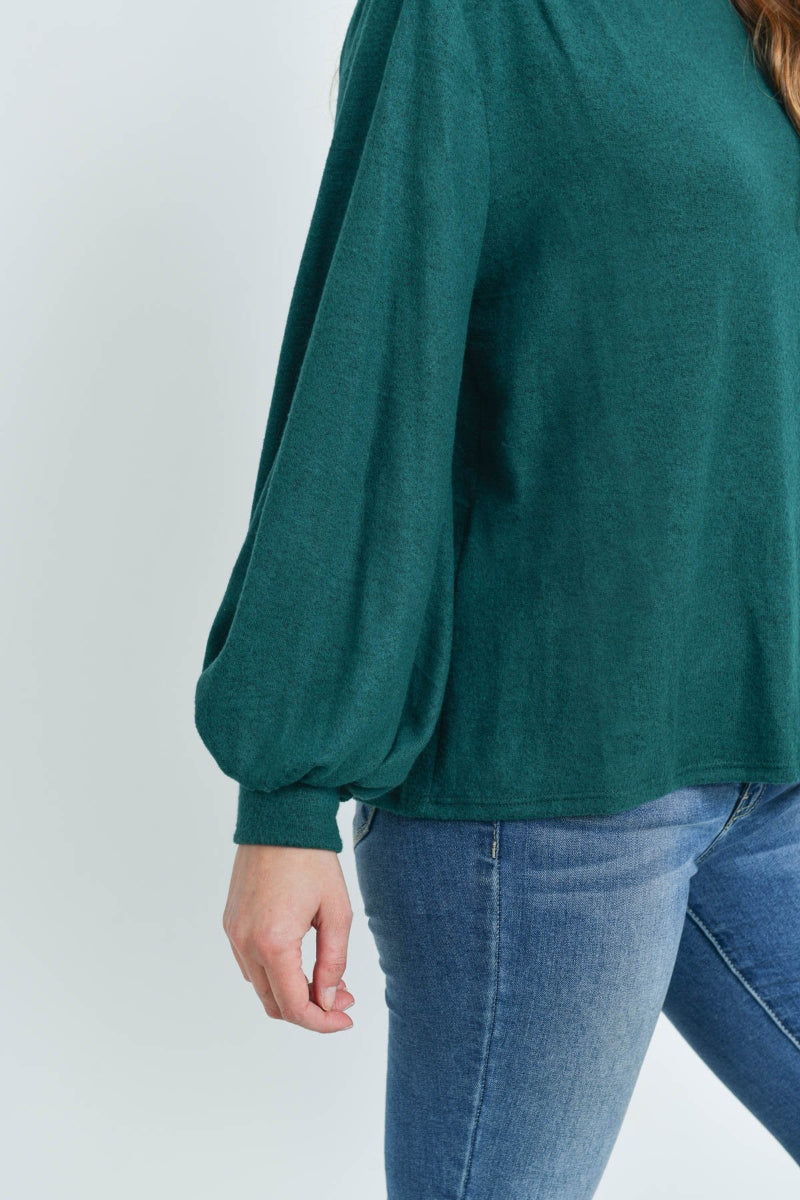 Two-Tone Hacci Puff Sleeve Top