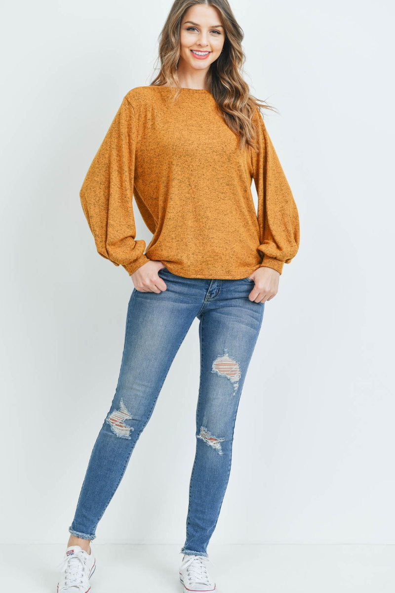 Two-Tone Hacci Puff Sleeve Top