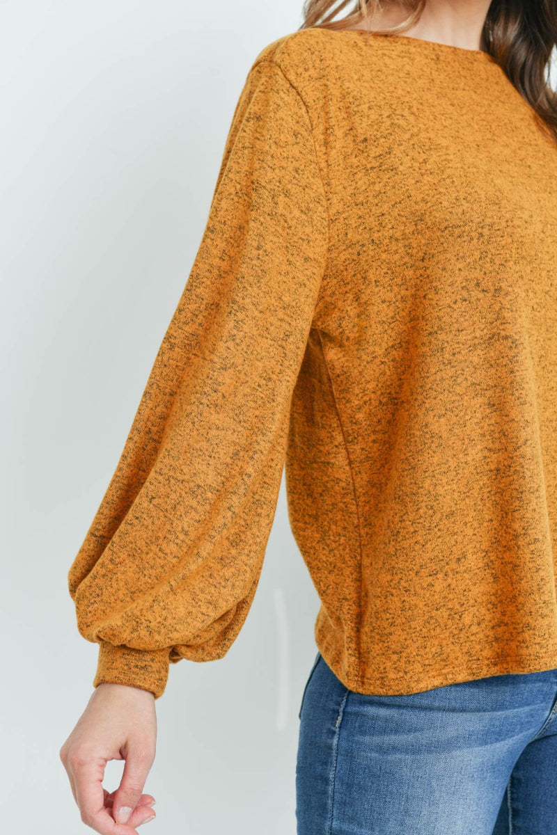 Two-Tone Hacci Puff Sleeve Top