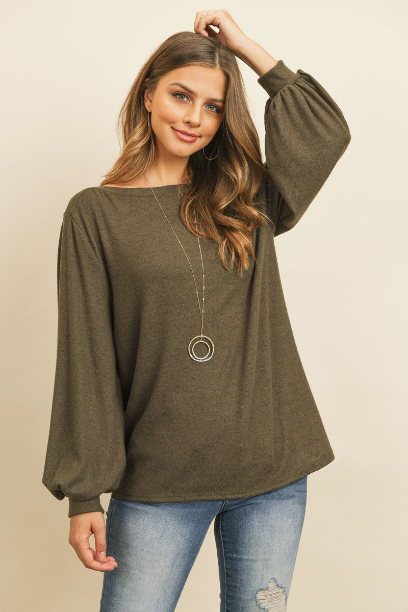 Two-Tone Hacci Puff Sleeve Top