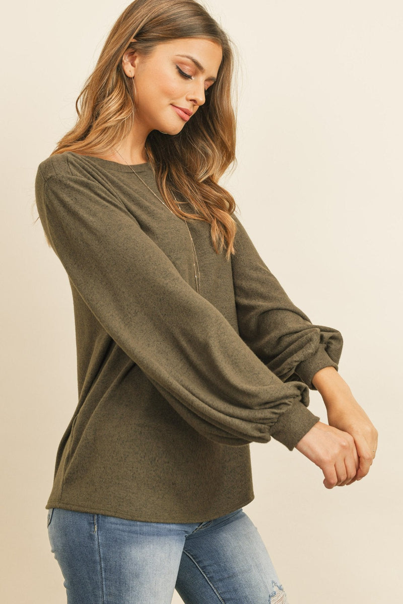 Two-Tone Hacci Puff Sleeve Top