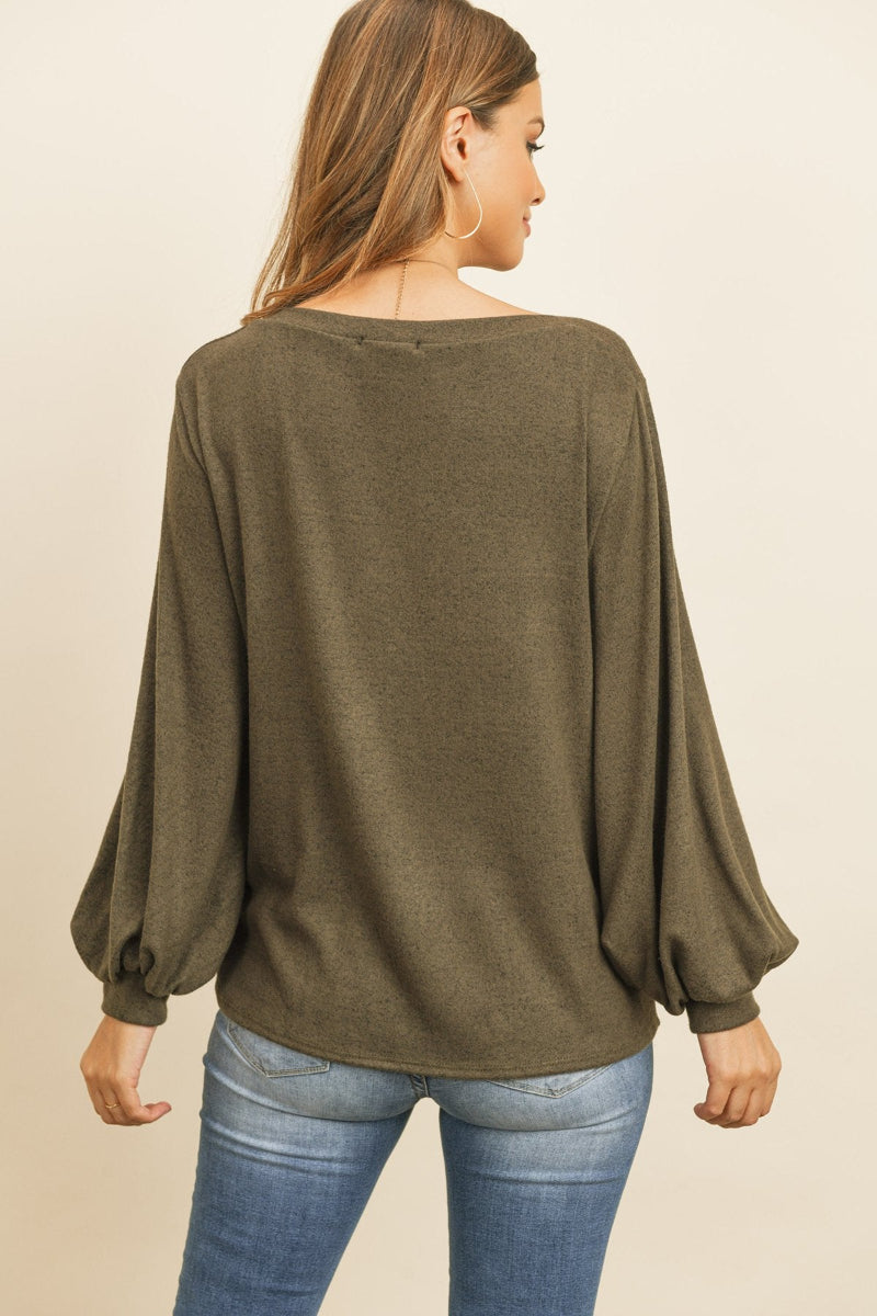 Two-Tone Hacci Puff Sleeve Top