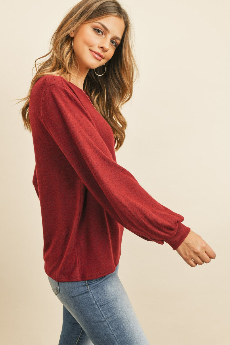 Two-Tone Hacci Puff Sleeve Top