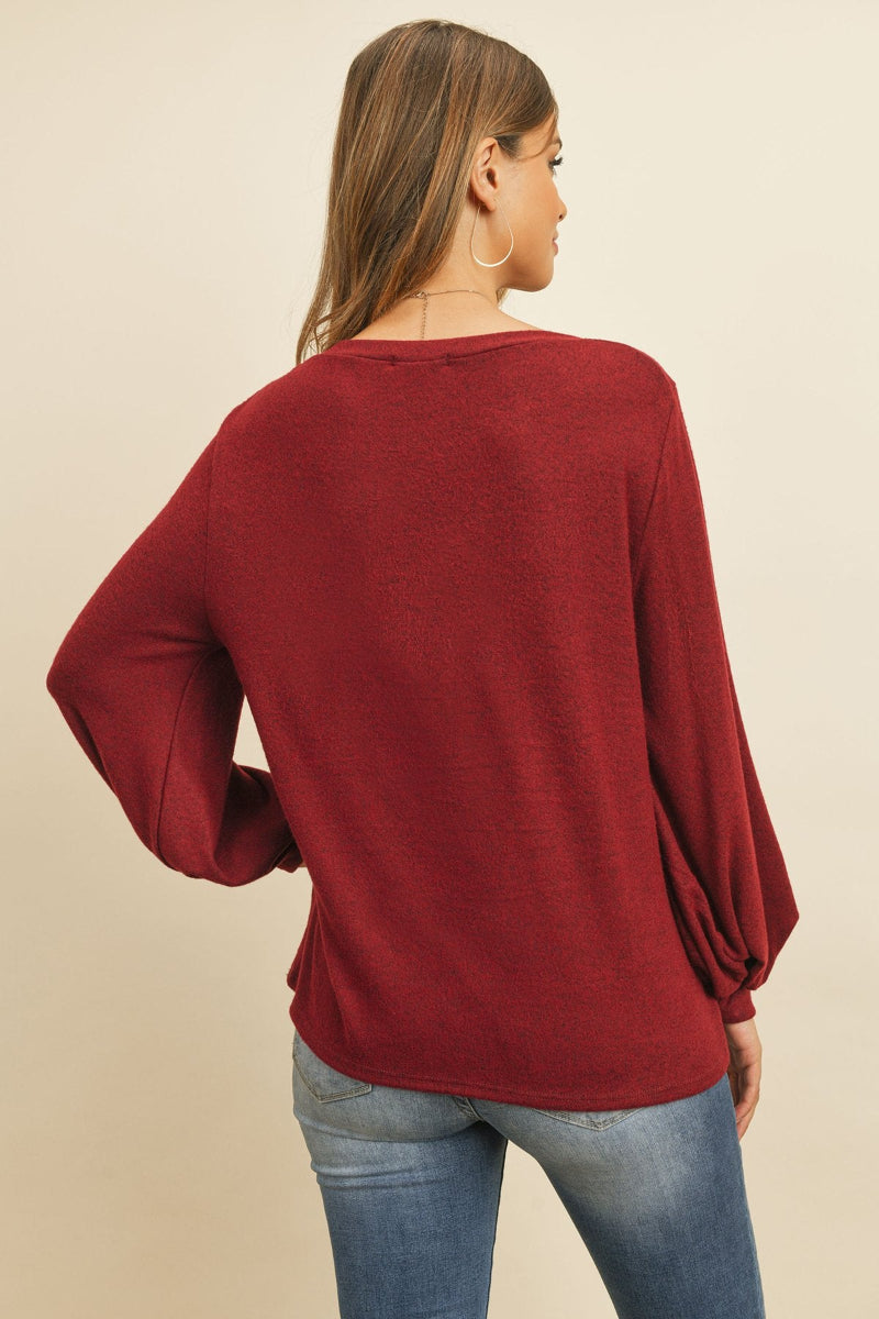 Two-Tone Hacci Puff Sleeve Top