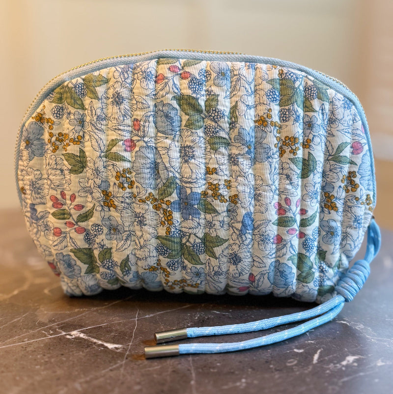 Quilted Floral Cosmetic Pouch