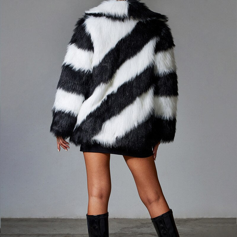 Black Rabbit Faux Fur Coat