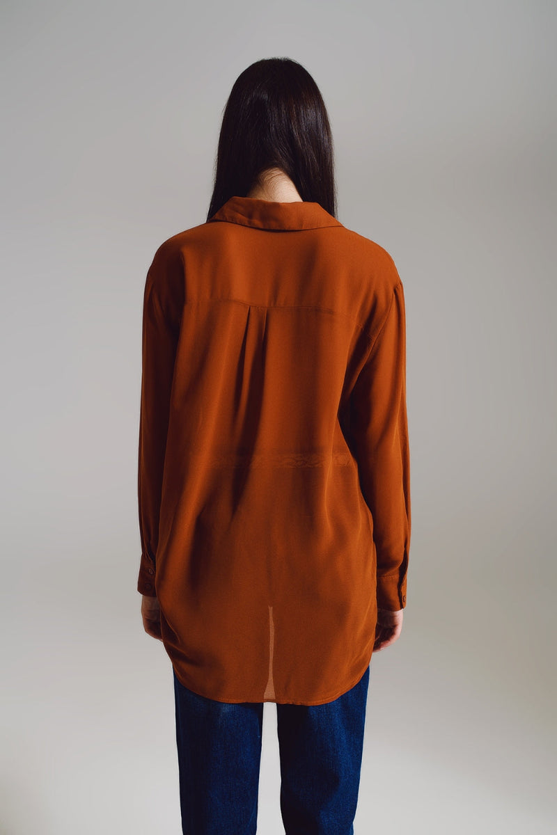 Camel Chiffon Polo Blouse
