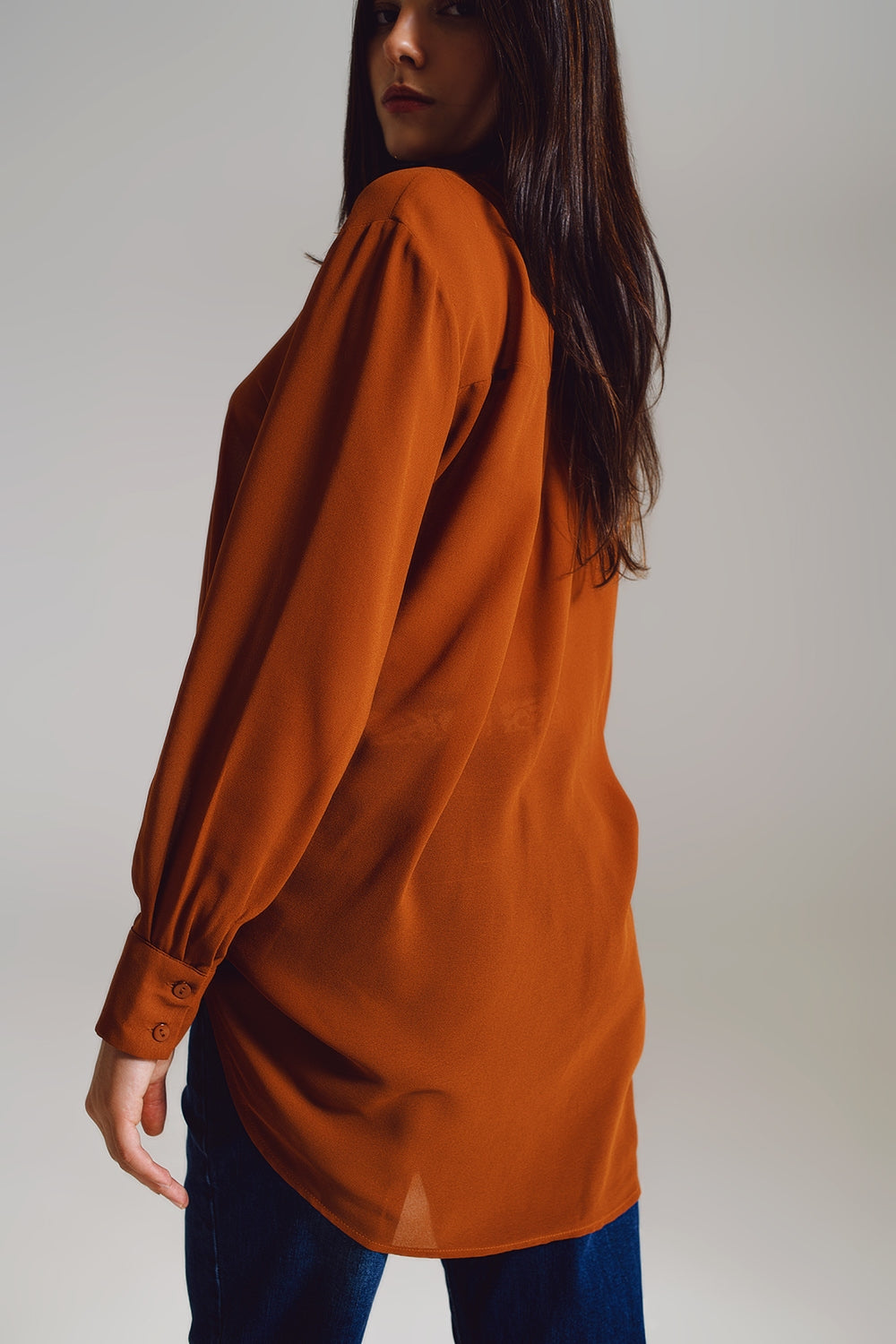 Camel Chiffon Polo Blouse