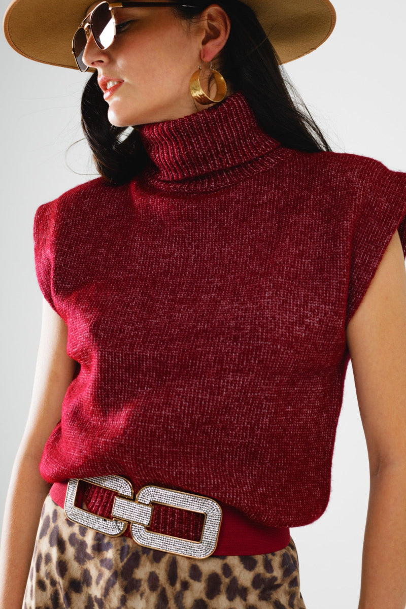 Burgundy Sleeveless Turtleneck