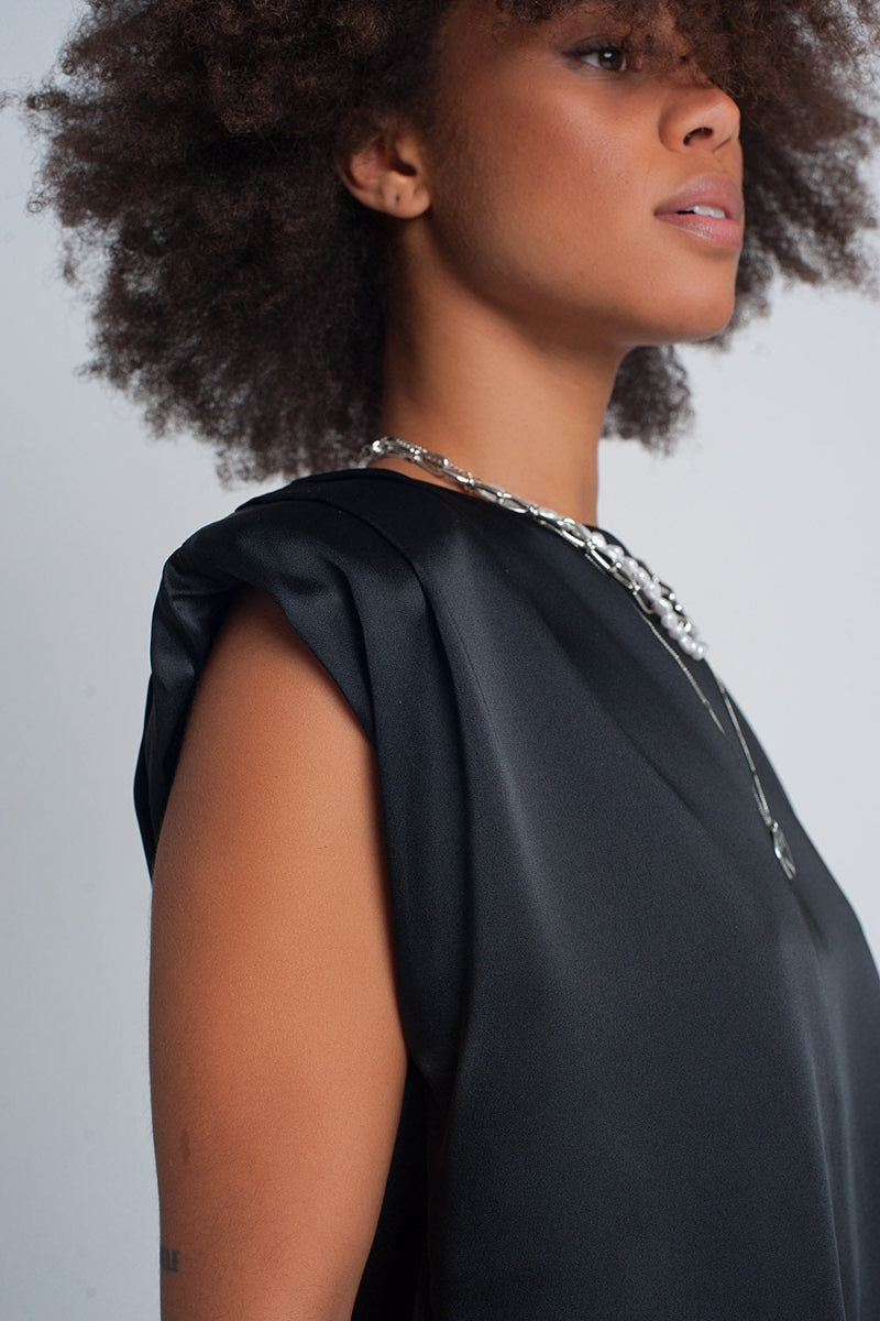 Satin Shoulder Pad Top