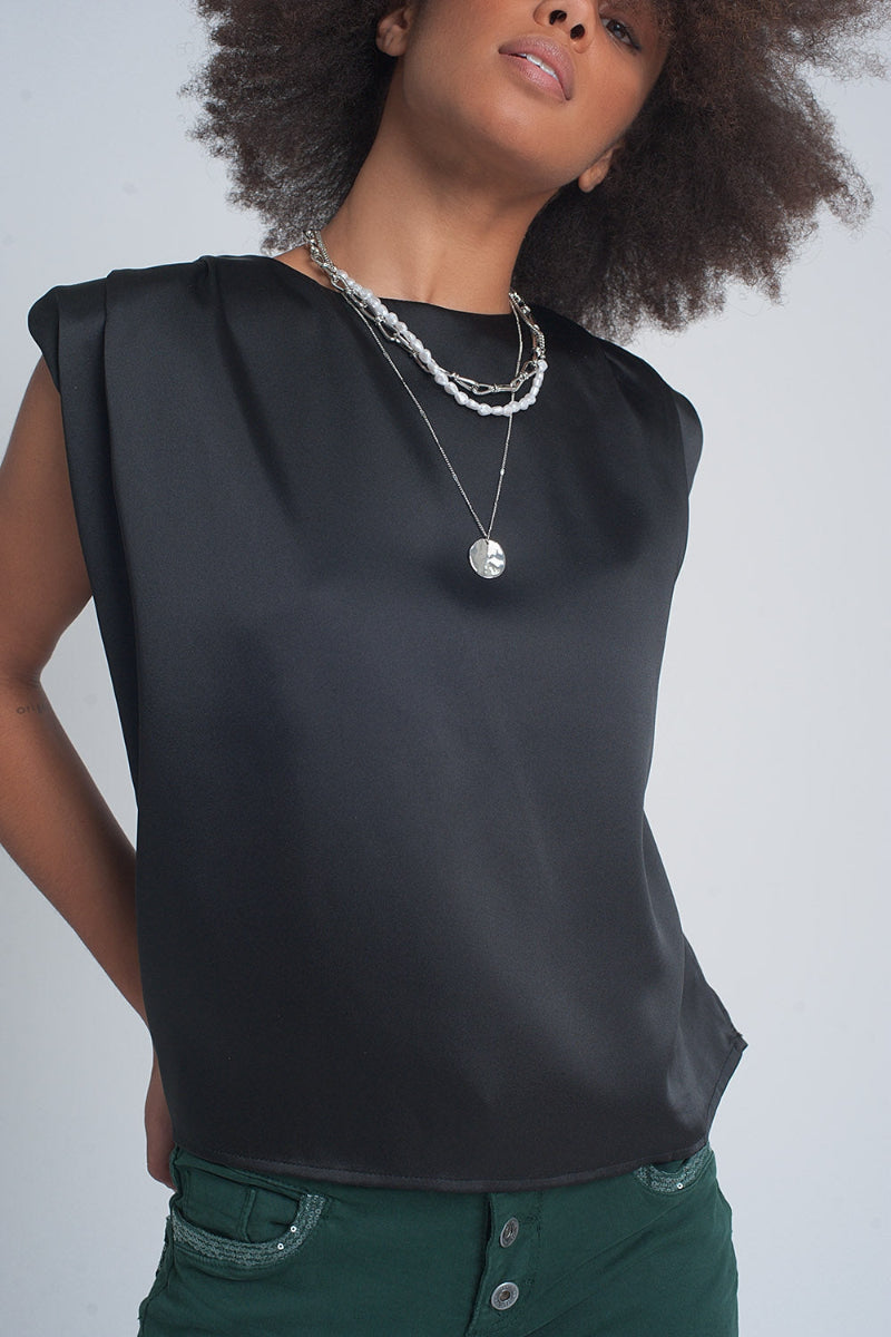 Satin Shoulder Pad Top