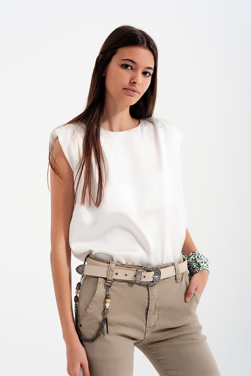Structured Satin Sleeveless Blouse
