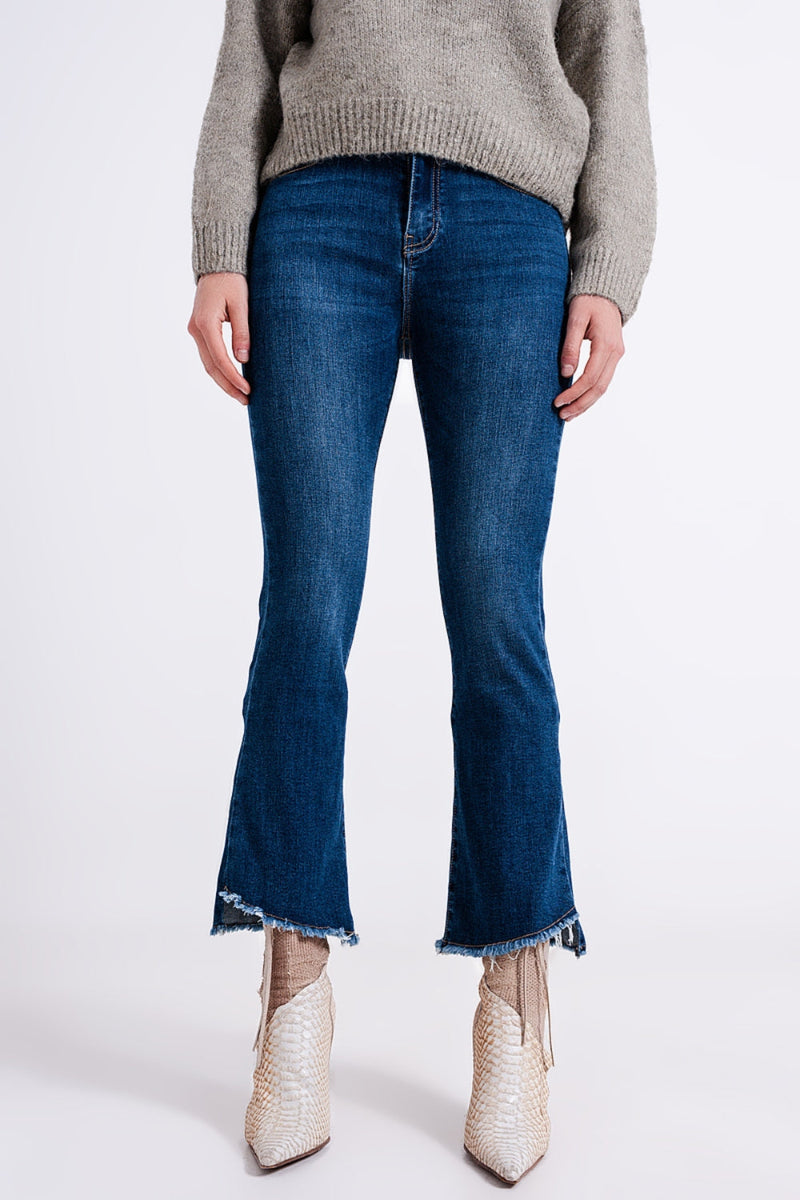 Asymmetrical Hem High Waist Jeans