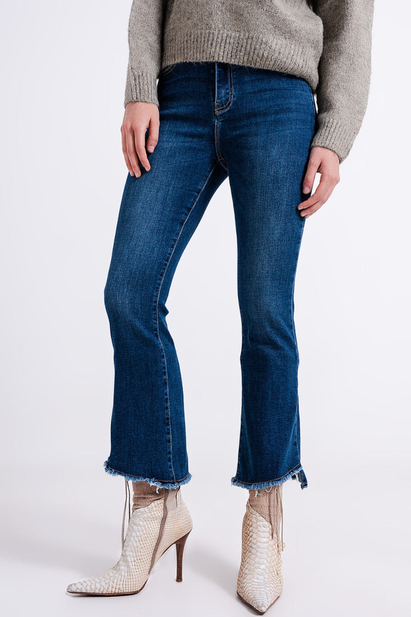 Asymmetrical Hem High Waist Jeans