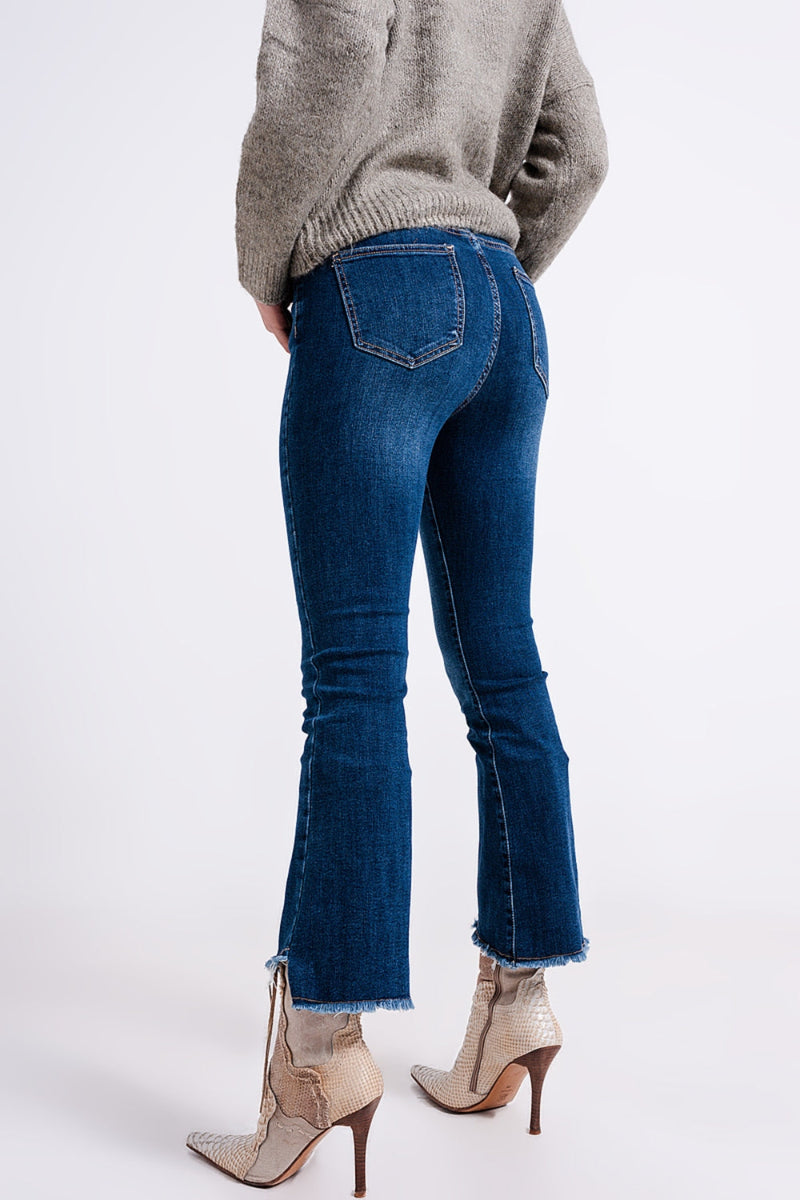 Asymmetrical Hem High Waist Jeans