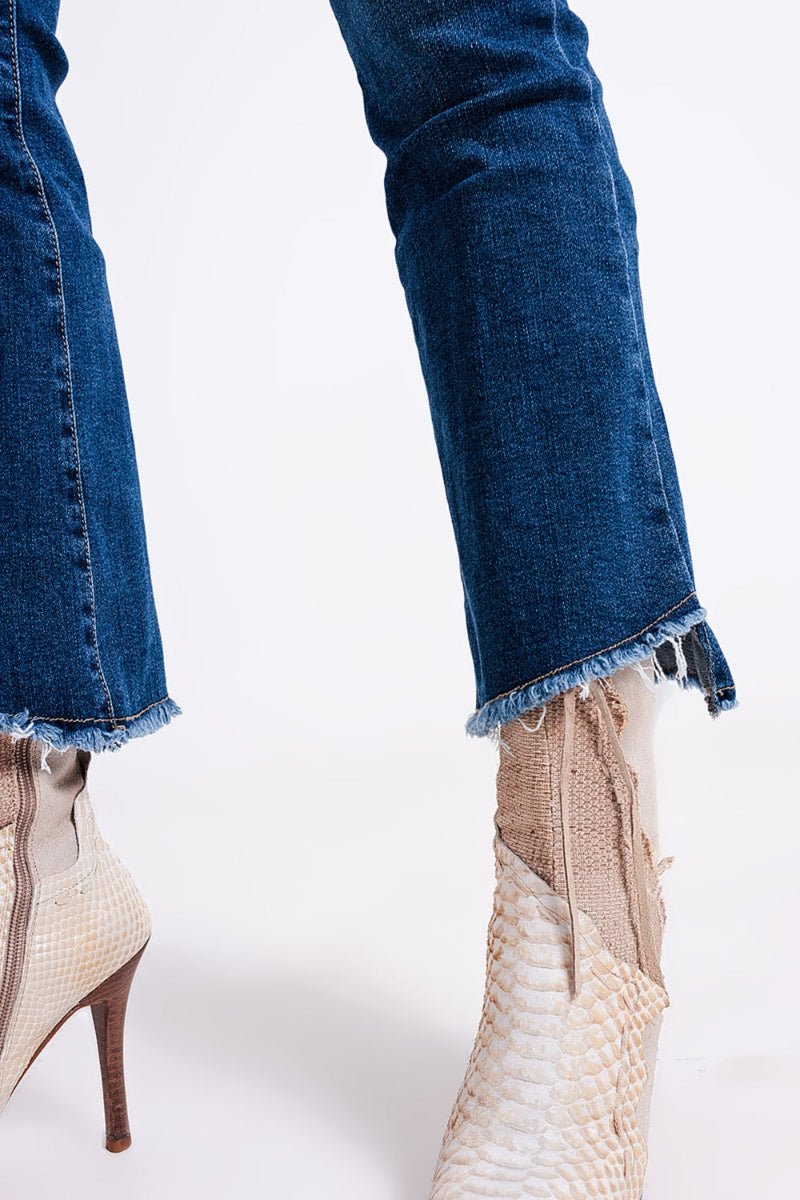 Asymmetrical Hem High Waist Jeans