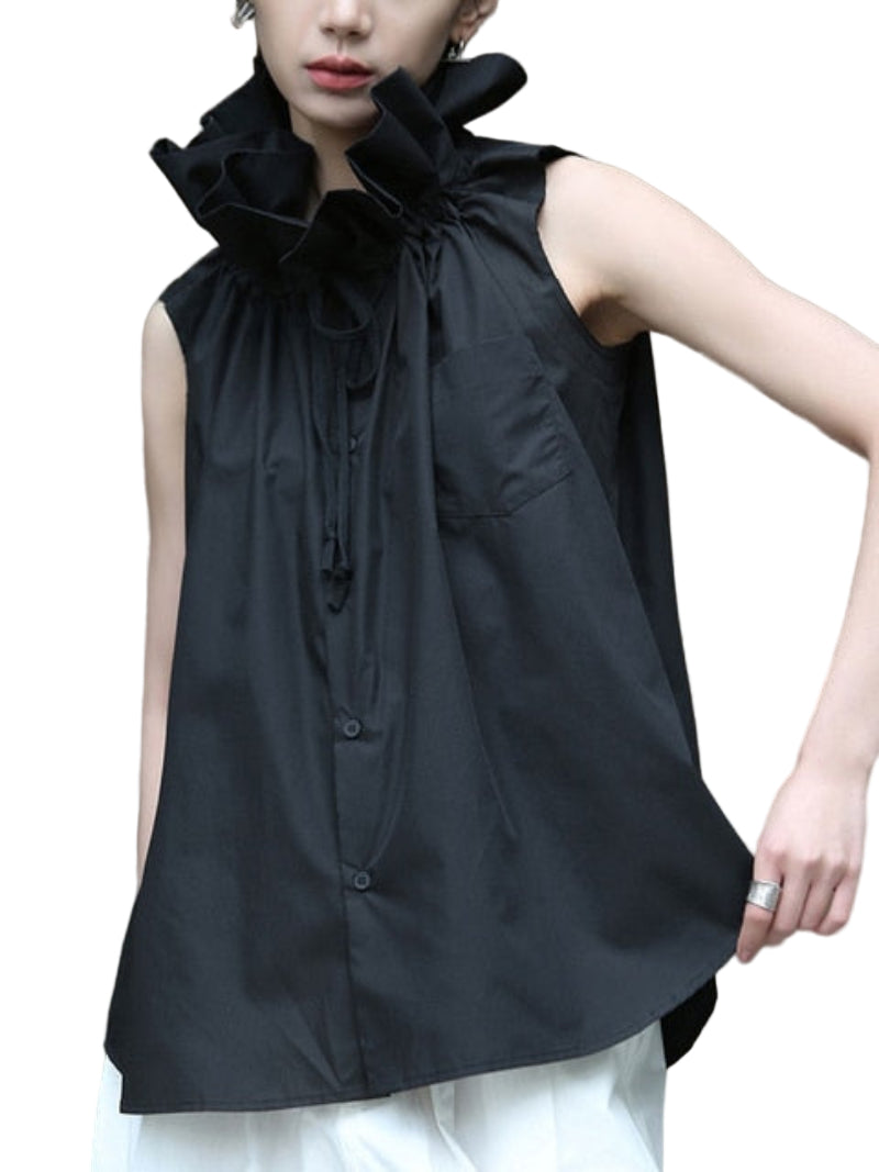 Ruffle Collar Sleeveless Blouse