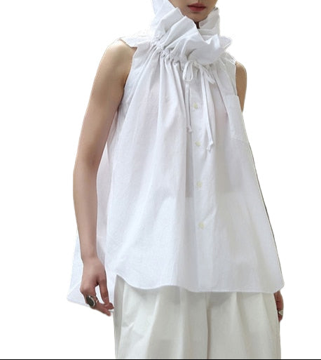 Ruffle Collar Sleeveless Blouse