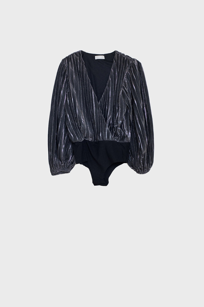 Silver Glitter V-Neck Top