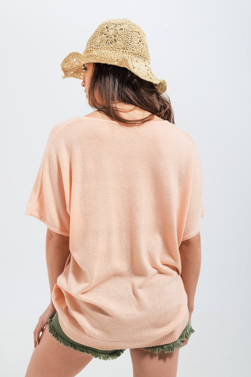 Blush V-Neck Short Sleeve Jumper