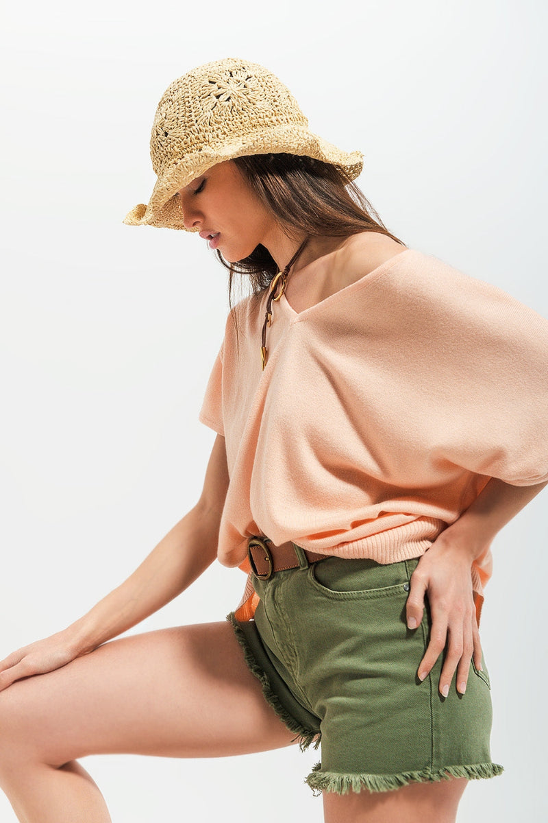 Blush V-Neck Short Sleeve Jumper