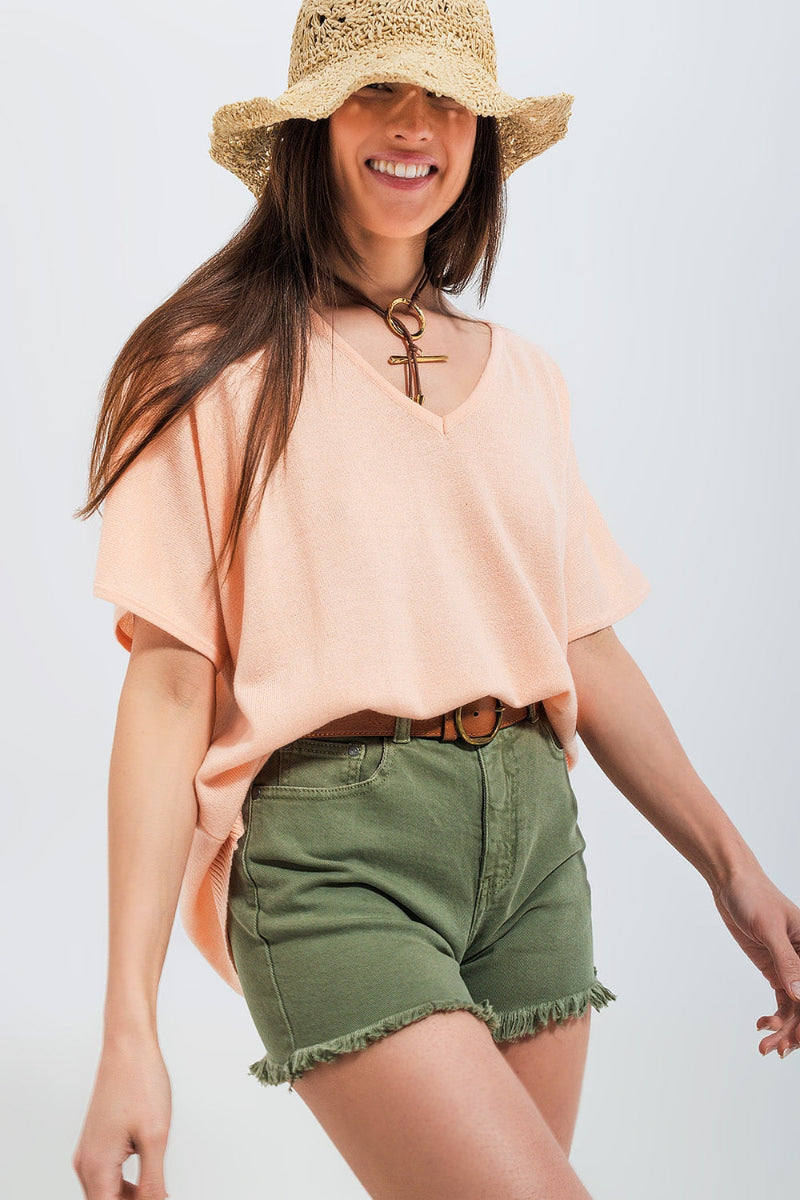 Blush V-Neck Short Sleeve Jumper