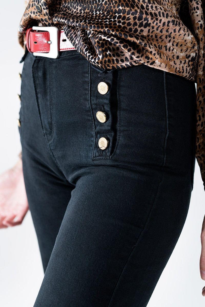 Midnight Buttoned Wide Leg Jeans