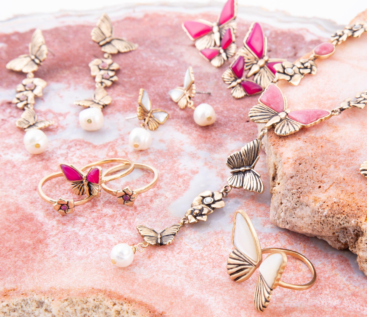 Mother of Pearl Golden Butterfly Statement Ring