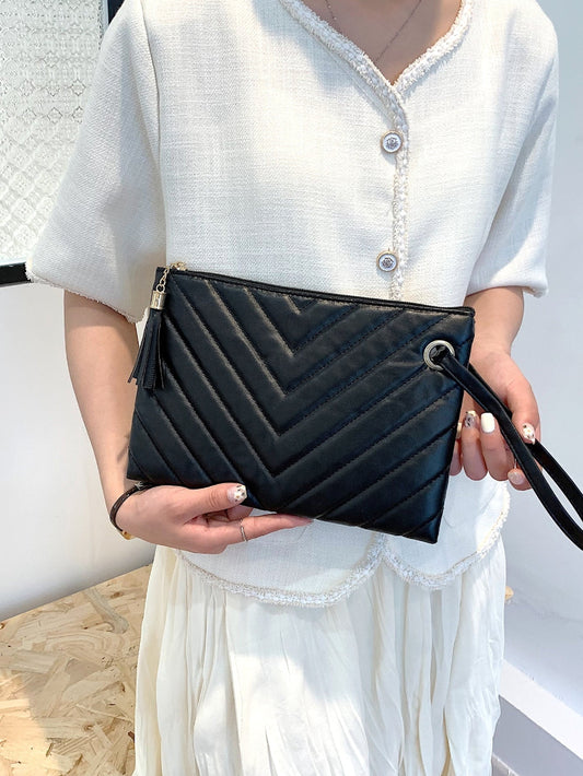 Chic Chevron Tassel Wristlet Clutch