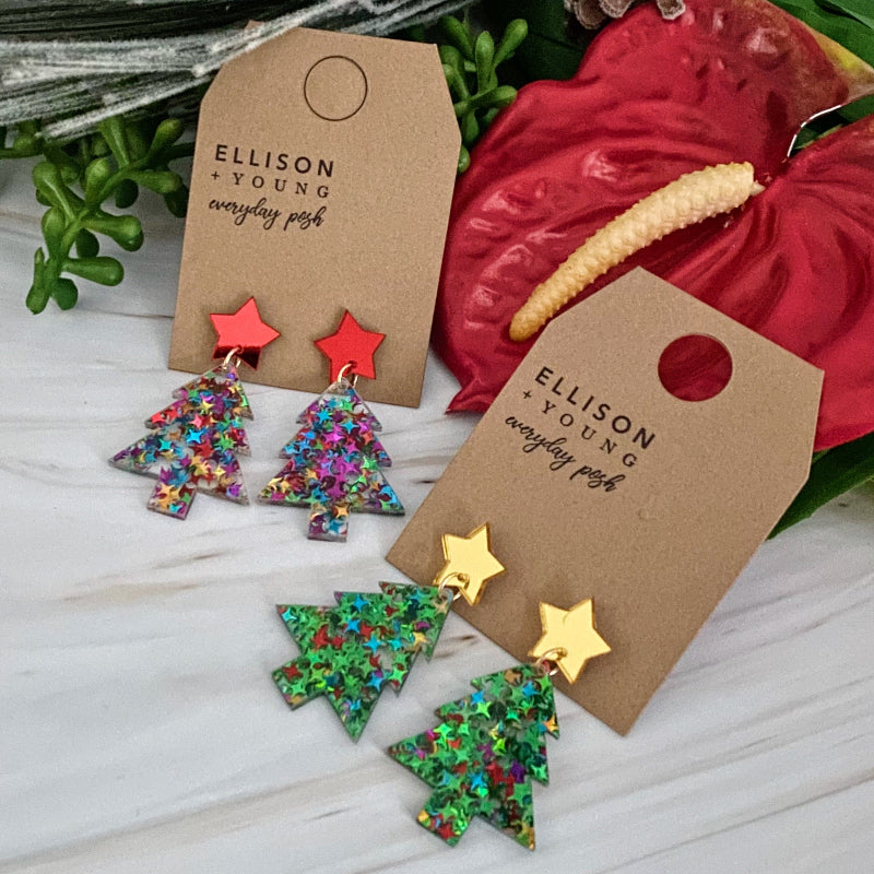 Festive Star Tree Earrings