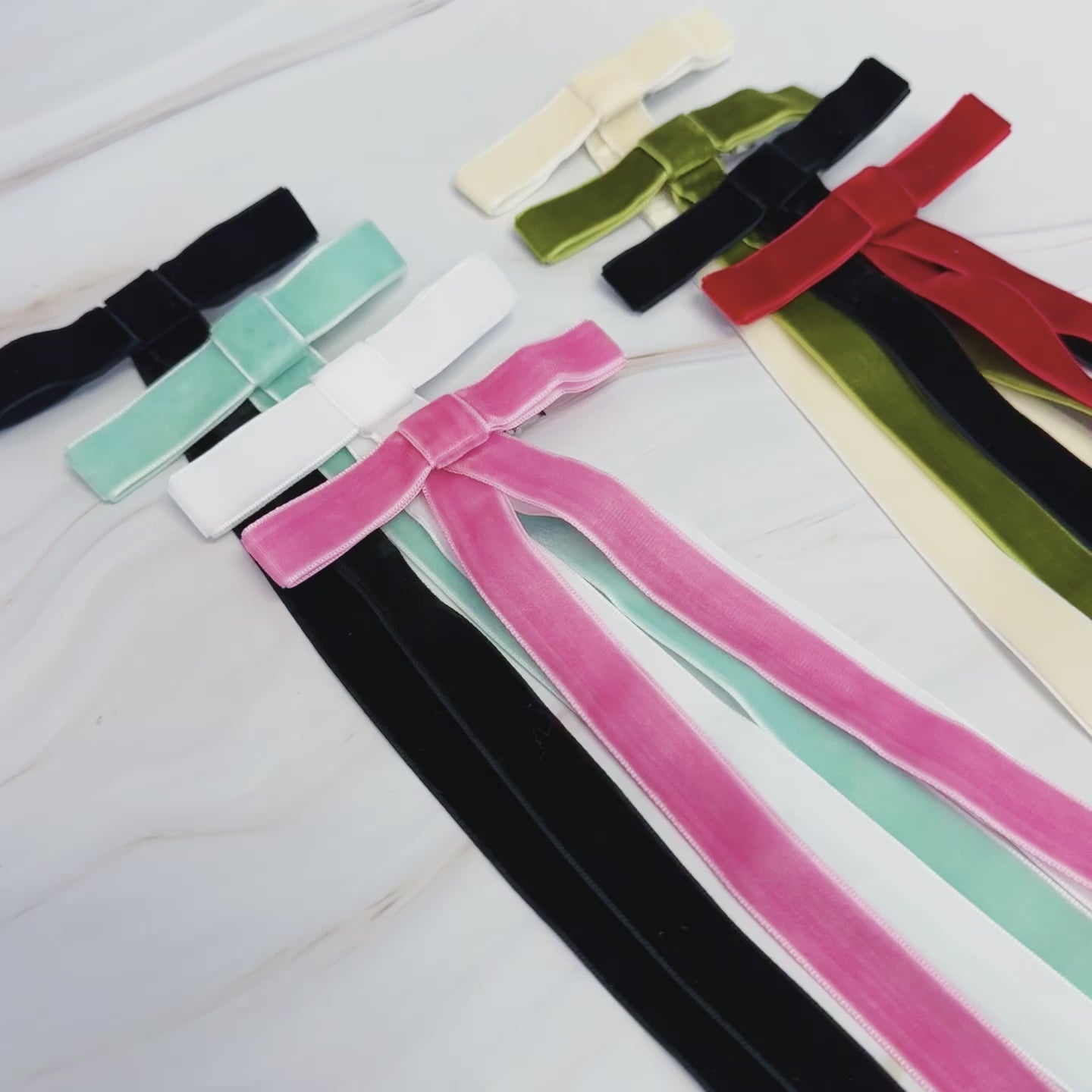 Velvet Ribbon Bow Clip Set