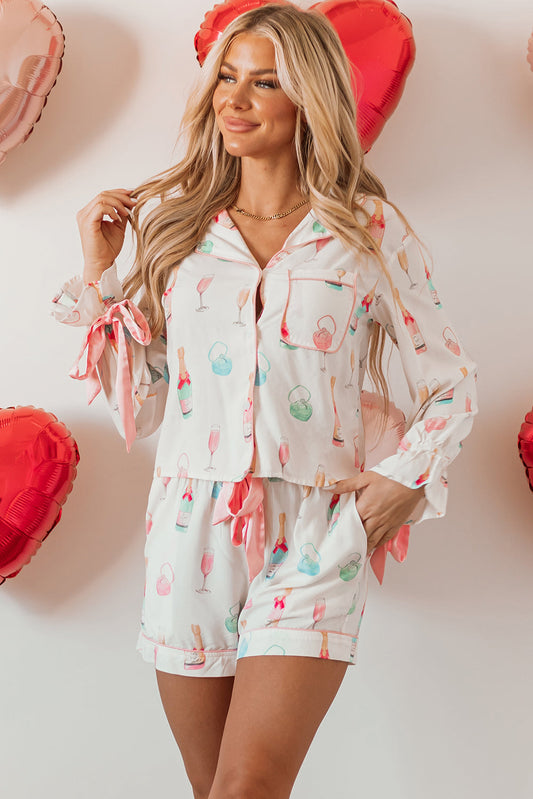 Holiday Wine Glass Bow Pajama Set