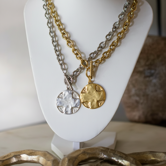 The Lord's Prayer Cross Medallion Toggle Necklace – Gold or Silver